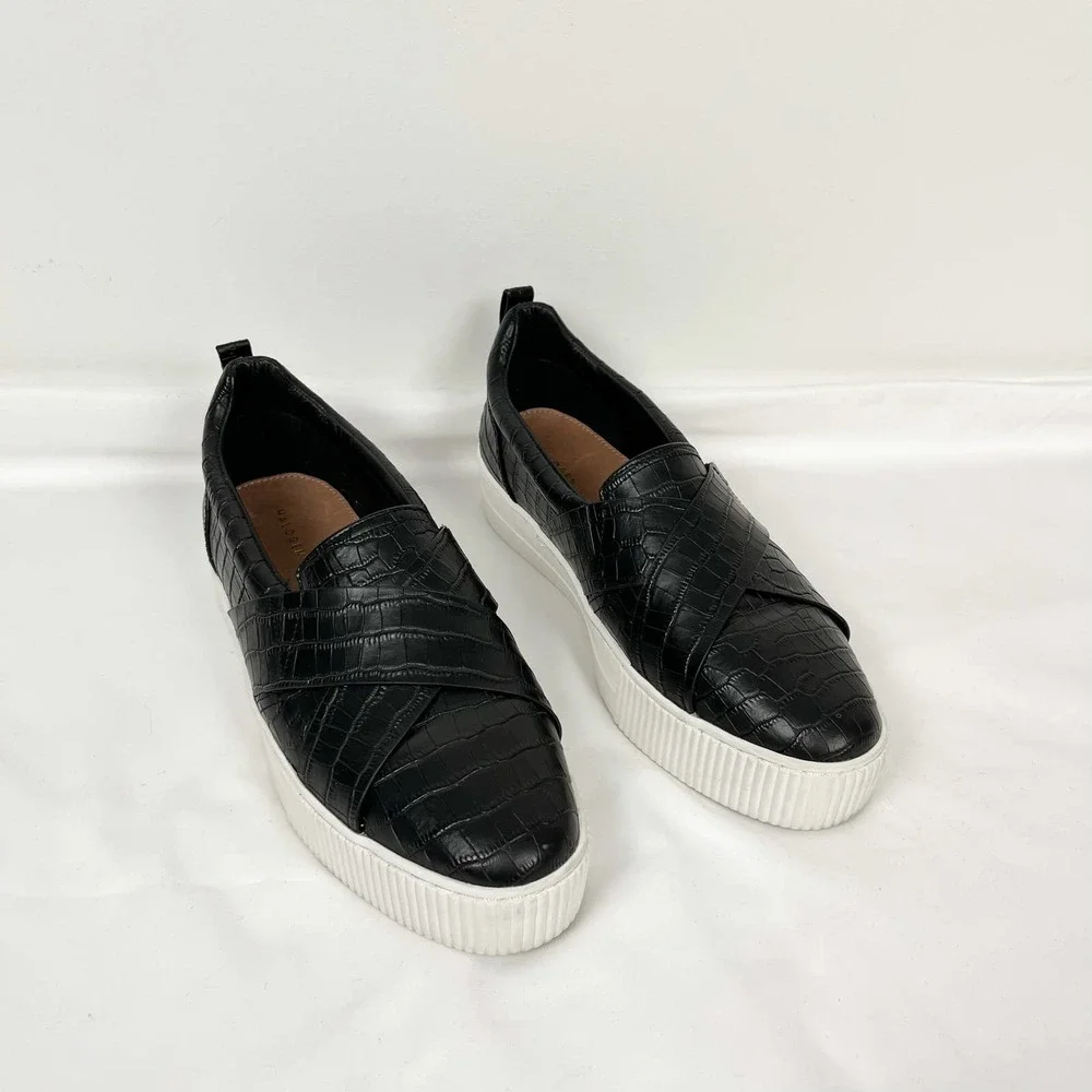 Halogen Blakely Black Reptile Leather Slip On Chunky Platform Sneakers Size 9.5